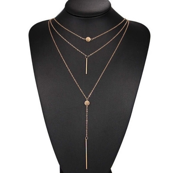 Boho Layered Gold Bar & Circle Choker Necklace NEW - Picture 2 of 4